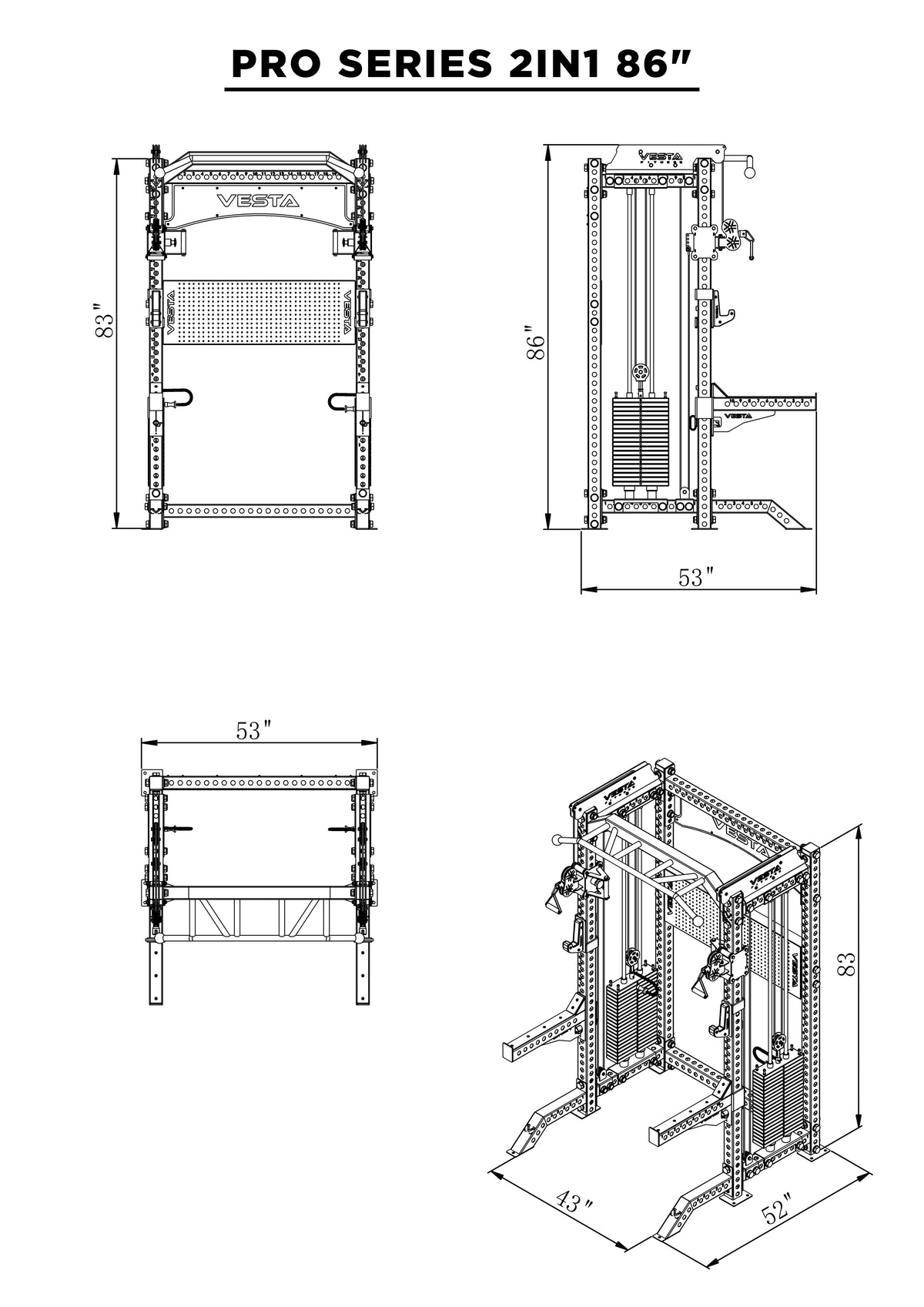 PRO SERIES 2IN1 Ultimate Half Rack Functional Trainer Combo specification image 2