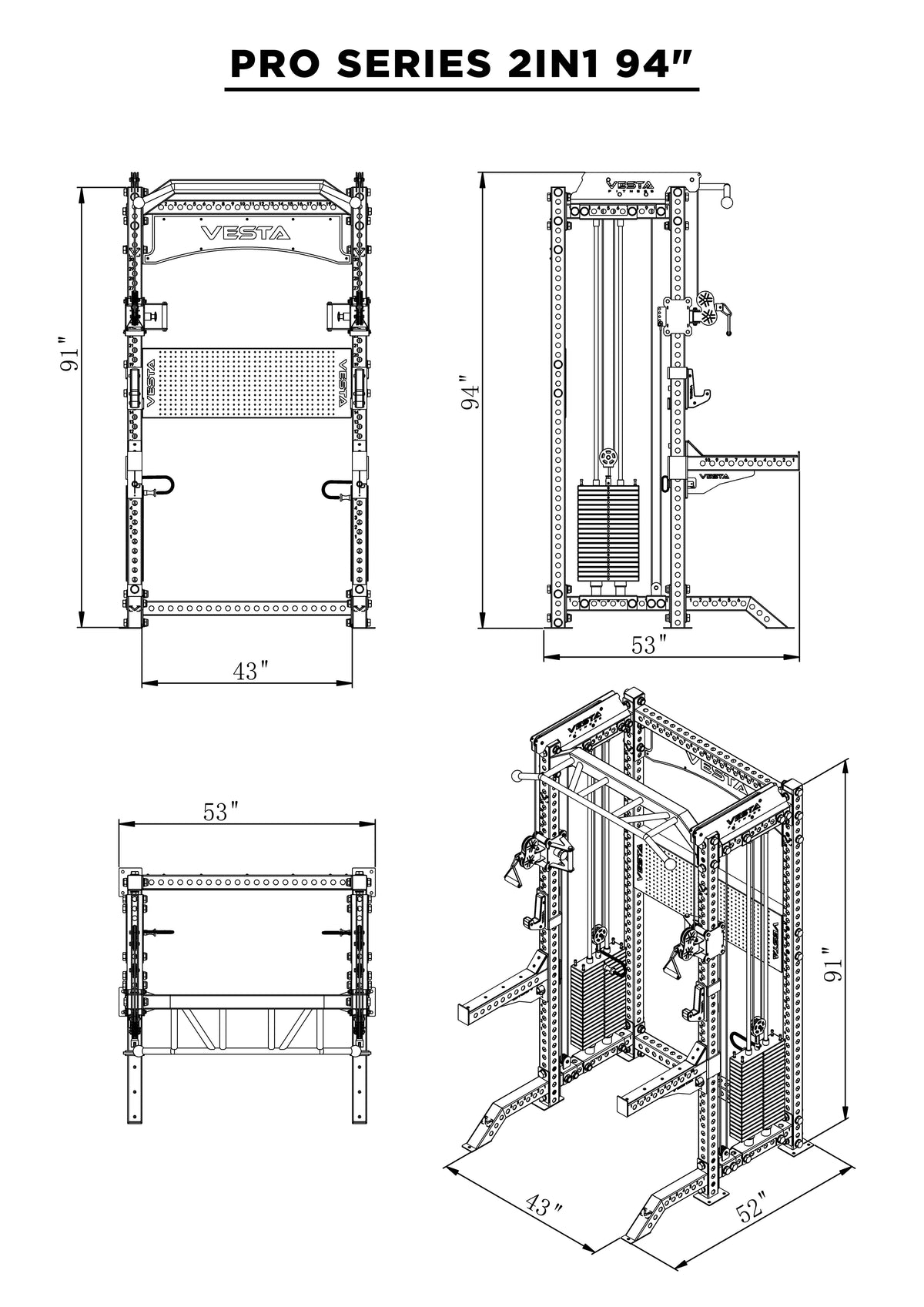 PRO SERIES 2IN1 Ultimate Half Rack Functional Trainer Combo specification image 1