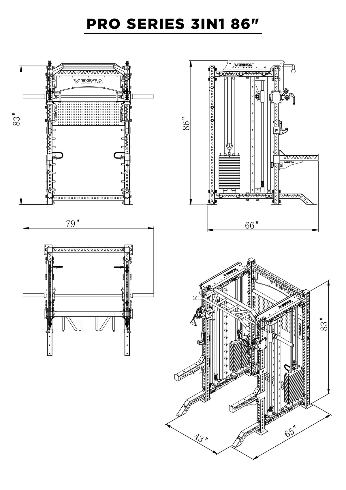 PRO SERIES 3IN1 Ultimate Rack With Smith Machine specification image 2