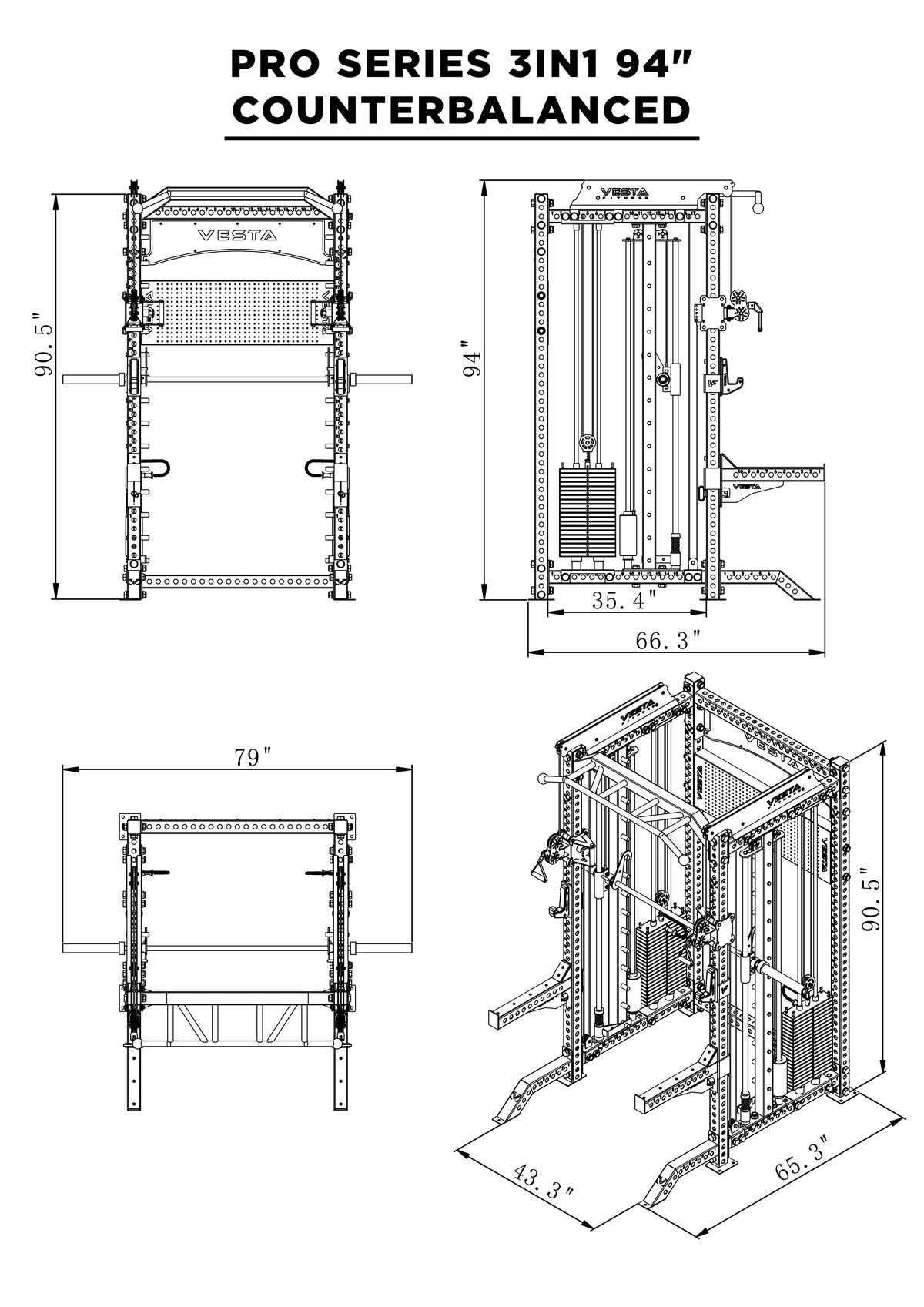 PRO SERIES 3IN1 Ultimate Rack With Smith Machine specification image 3