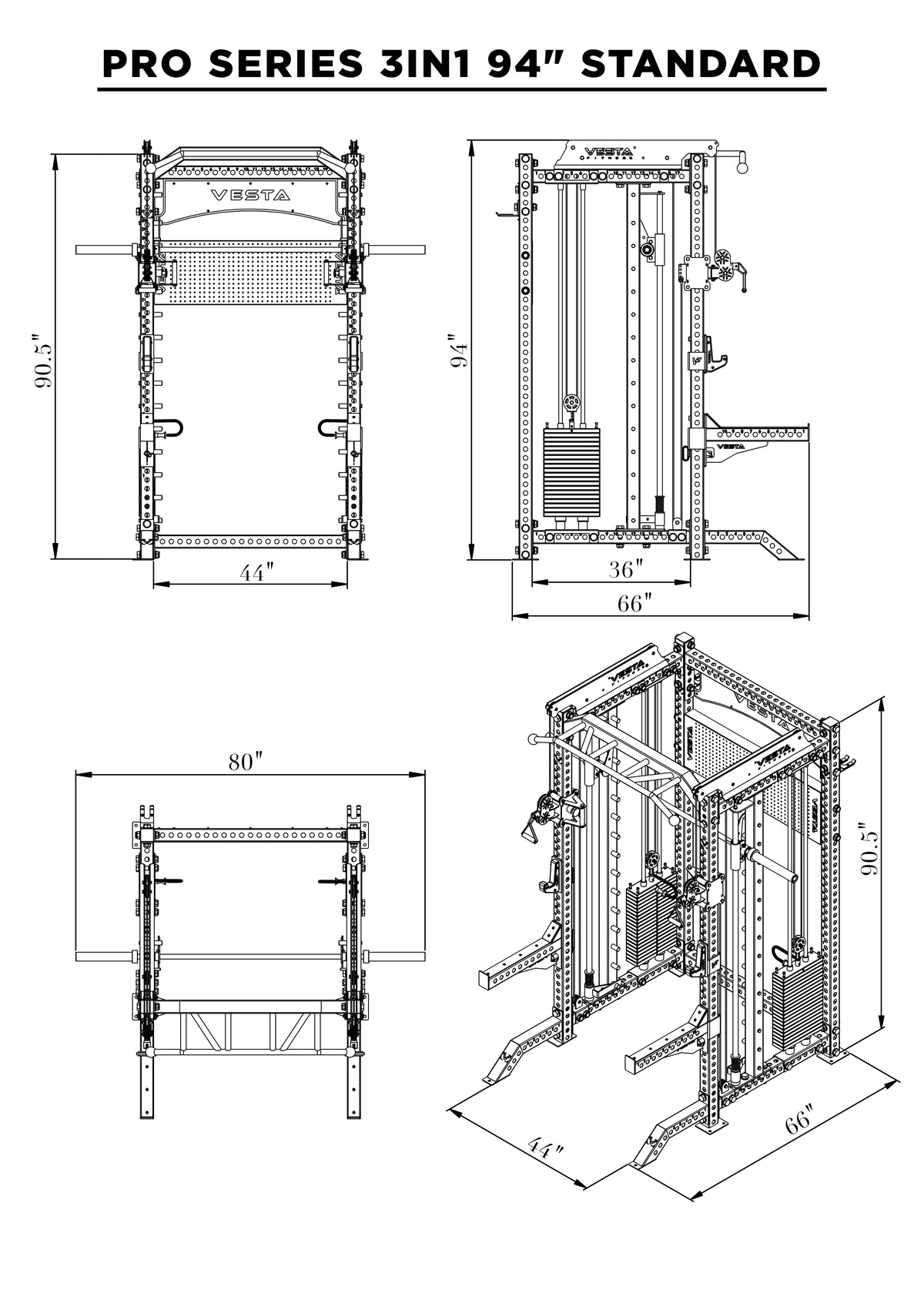 PRO SERIES 3IN1 Ultimate Rack With Smith Machine specification image 1