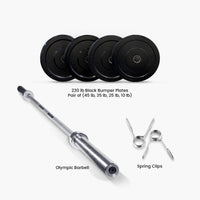 Black Bumper Plates and Olympic Barbell