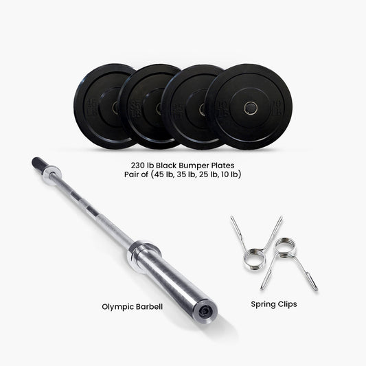 Black Bumper Plates and Olympic Barbell