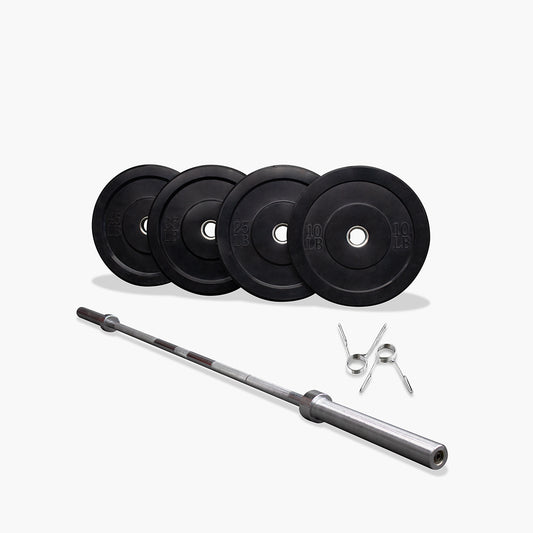 Black Bumper Plates and Olympic Barbell