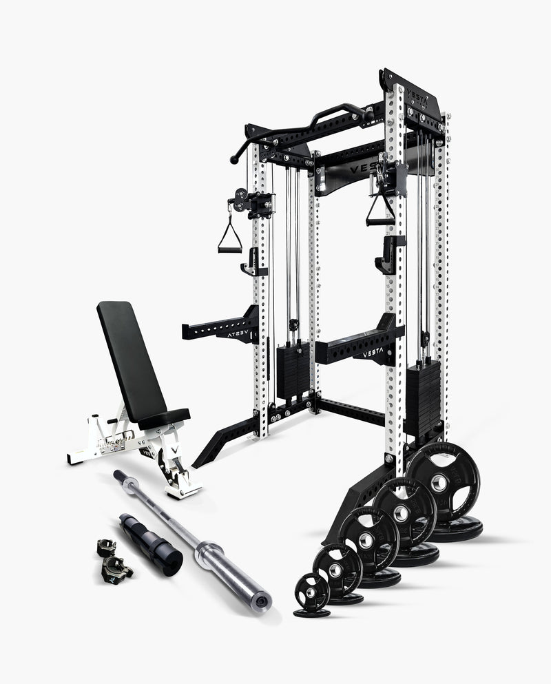 Ultimate Package I - PRO SERIES 2IN1 Ultimate Half Rack Functional Trainer Combo white