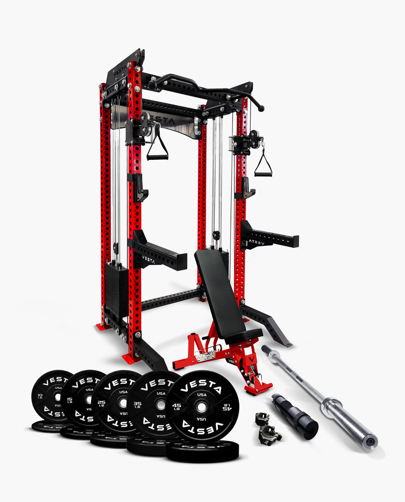 Ultimate Package I - PRO SERIES 2IN1 Ultimate Half Rack Functional Trainer Combo - Red