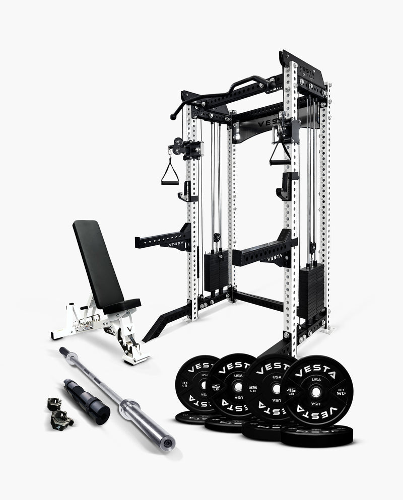 Ultimate Package I - PRO SERIES 2IN1 Ultimate Half Rack Functional Trainer Combo white 230lb