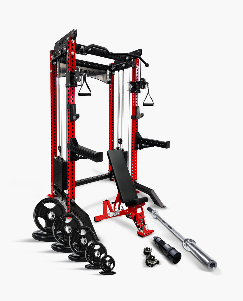 Ultimate Package I - PRO SERIES 2IN1 Ultimate Half Rack Functional Trainer Combo Red